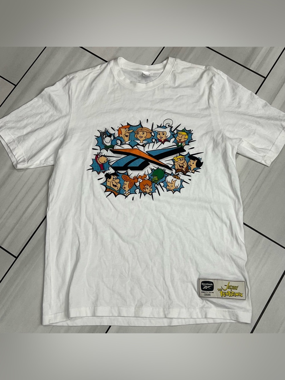 Reebok Jetsons x Flinstones Worlds Collide Men's Tee White Out Of Stock Size M